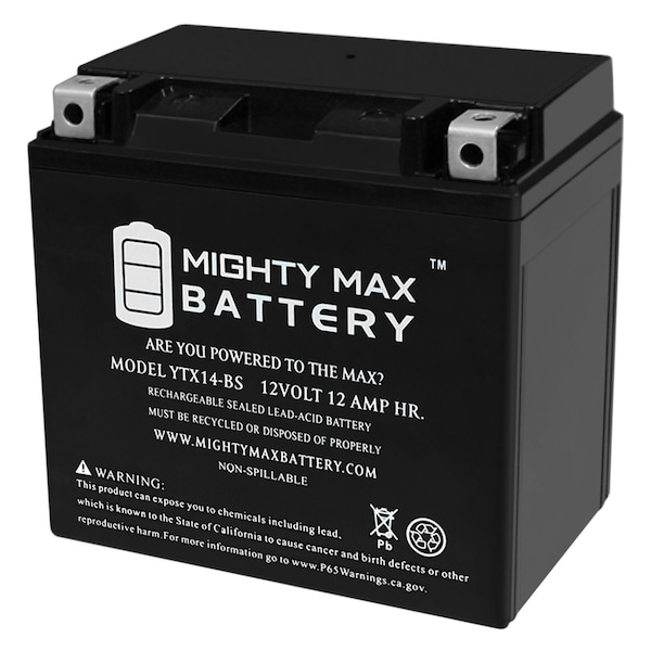 Mighty Max Battery YTX14-BS Replacement for ATV Honda 500cc TRX500 FourTrax Rubicon 2002 YTX14-BS69